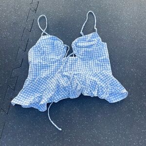 Blue Gingham Peplum Top
